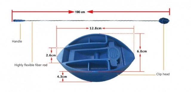 Pallebåndfører med fleksibel stang og klips-hode – utviklet for enkel båndtråding under pall