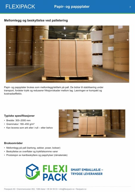 Spesialpapir og bindepapp for industri, produksjon og grafisk bruk